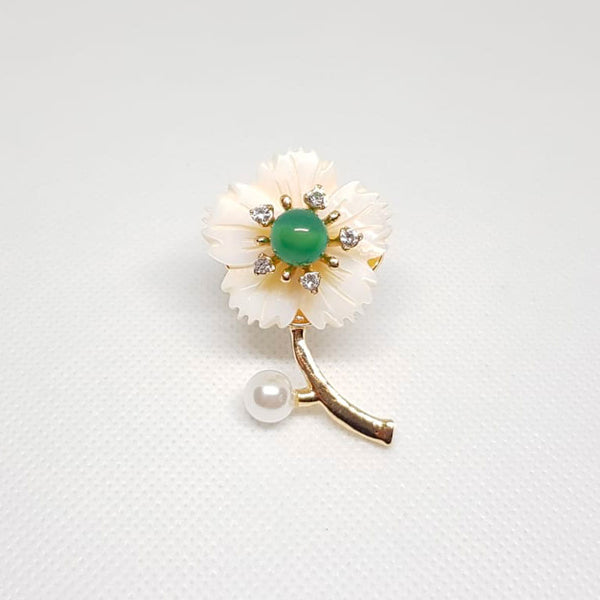 Goldene Hochzeitsbrosche Weiße Blume Smaragdgrüne Perle