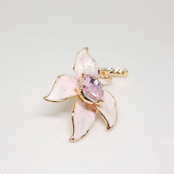 Brooch Golden Wedding Flower Pink Crystal