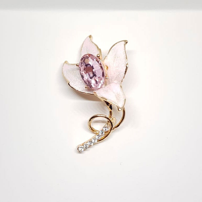 Broche Doree Mariage Fleur Cristal Rose