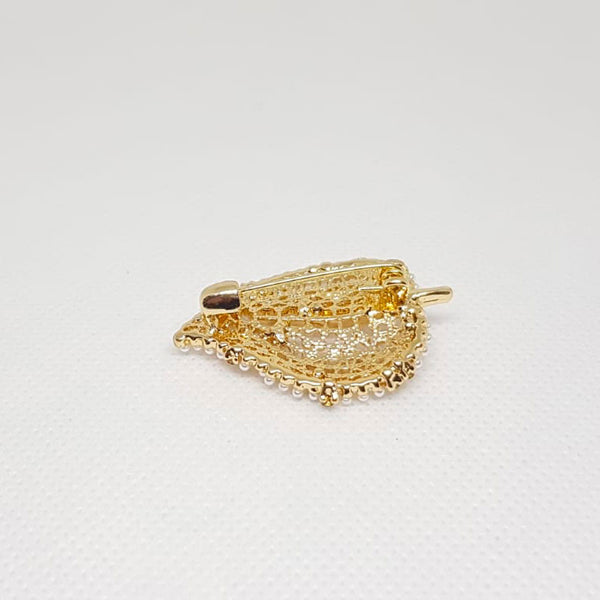 Golden Brooch Wedding Leaf of Pearls