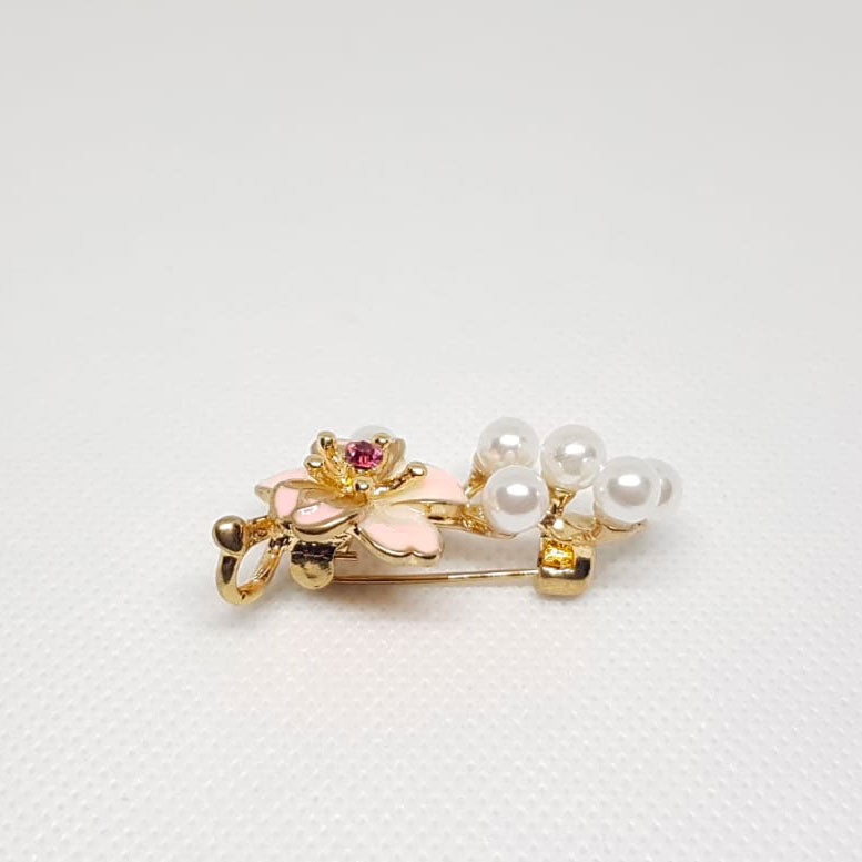 Broche Doree Fleur Rose Perle