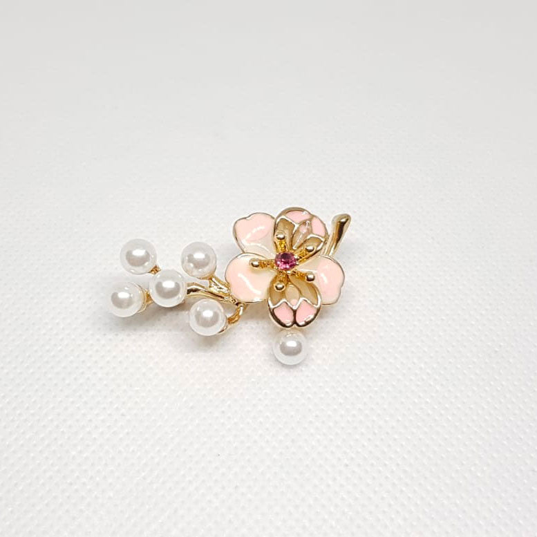 Broche Doree Fleur Rose Perle