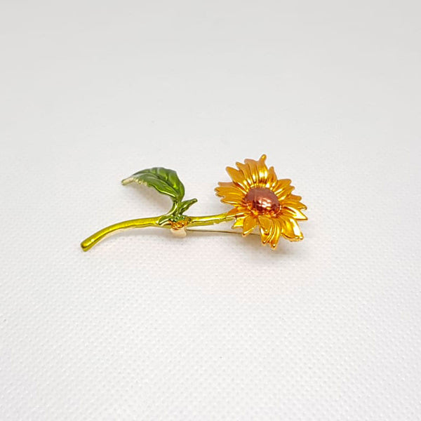 Golden Brooch Sunflower Flower Green Petal