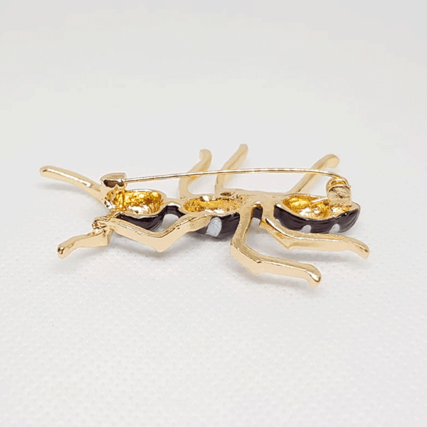 Black Ant Insect Golden Brooch