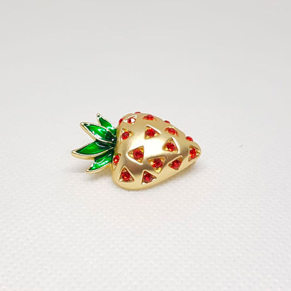 Red Crystal Strawberry Fruit Gold Brooch