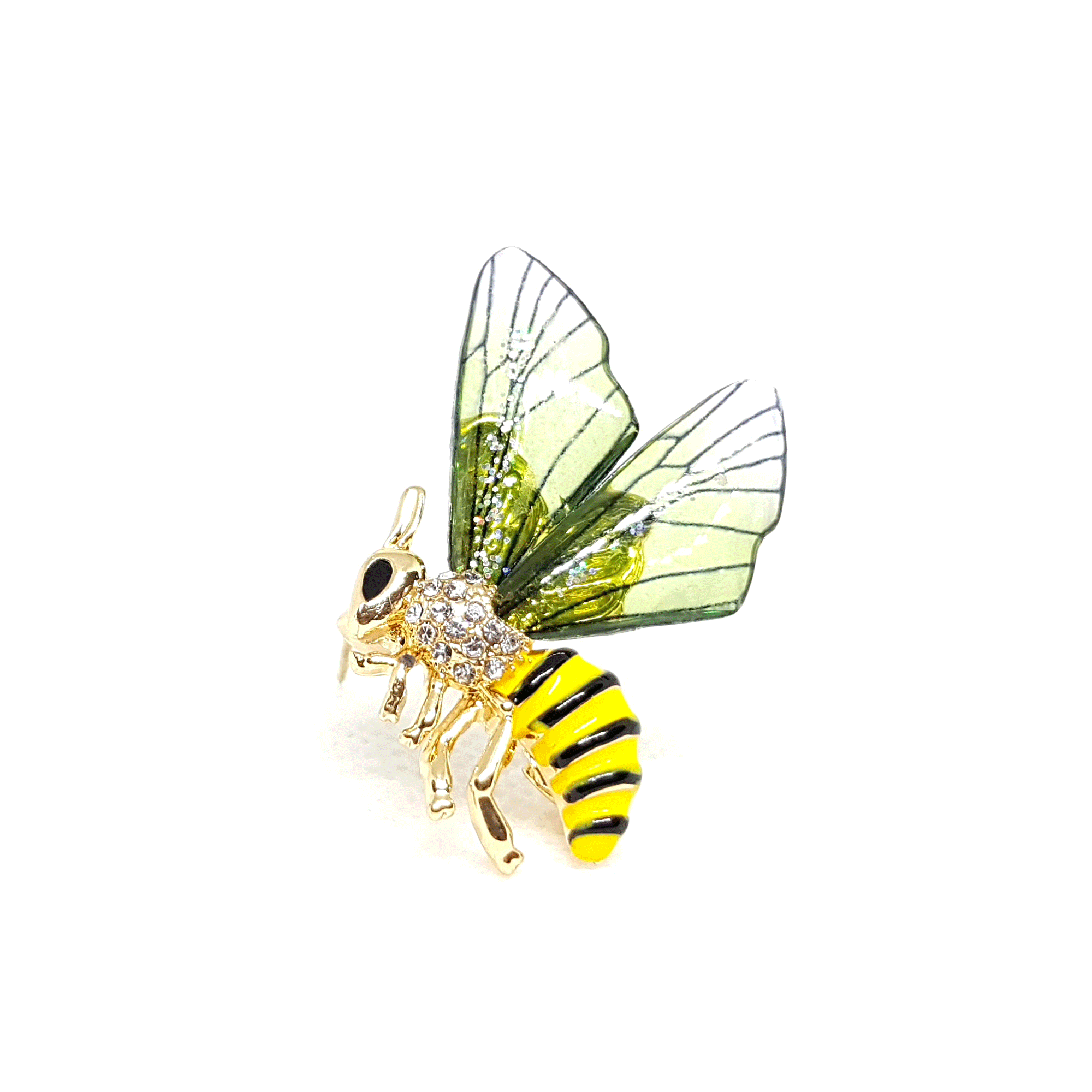 Broche bijou insecte guêpe frelon jaune ailes vertes