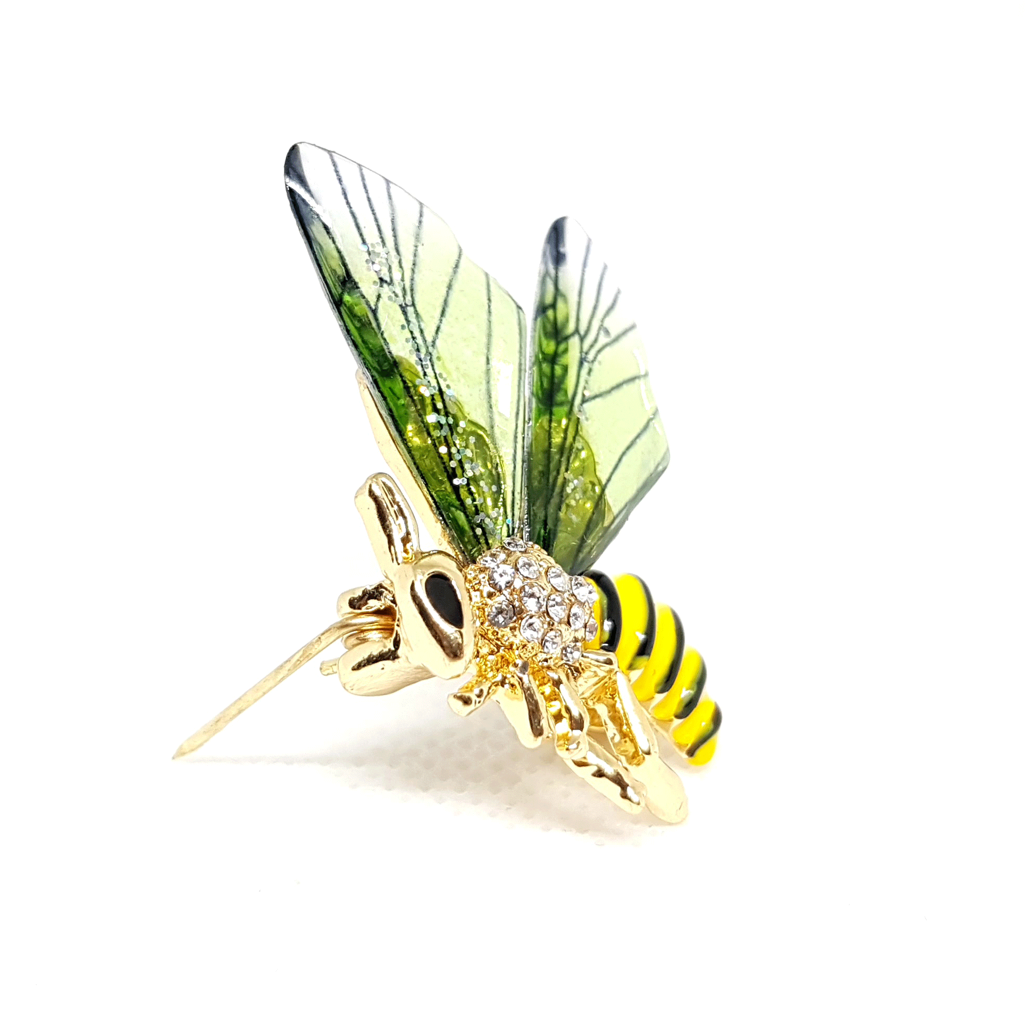 Broche bijou insecte guêpe frelon jaune ailes vertes