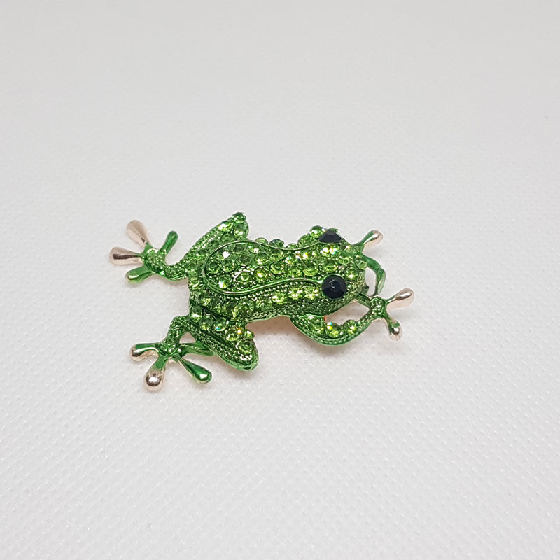 Broche Grenouille Verte et Strass vue de droite.