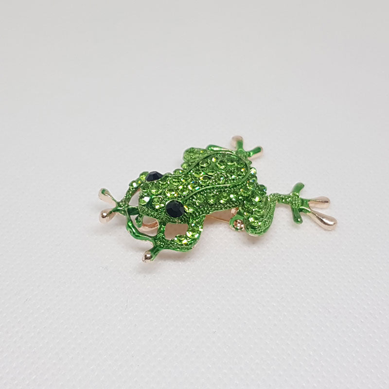 Broche Grenouille Verte et Strass vue de gauche.