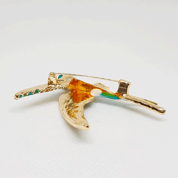 Multicolored Swallow Bird Golden Brooch