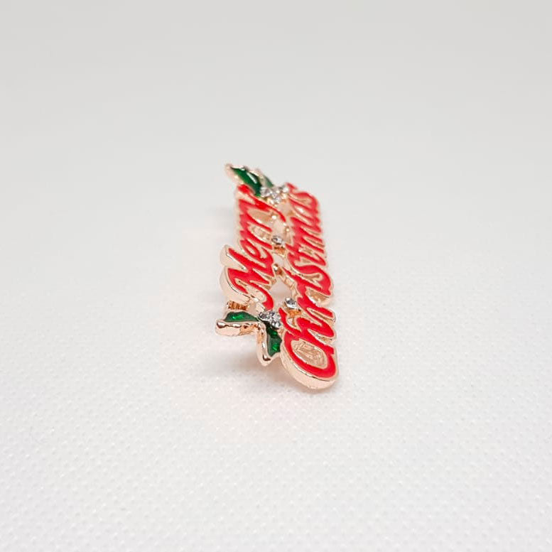 Broche Doree Ecriture Merry Christmas Rouge