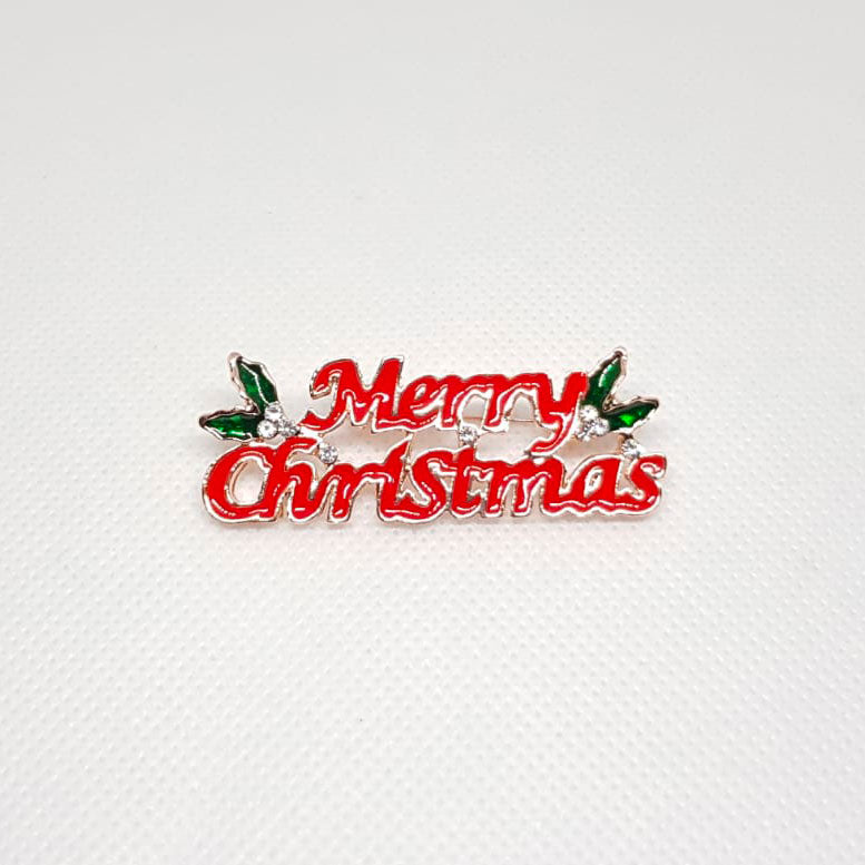 Broche Doree Ecriture Merry Christmas Rouge