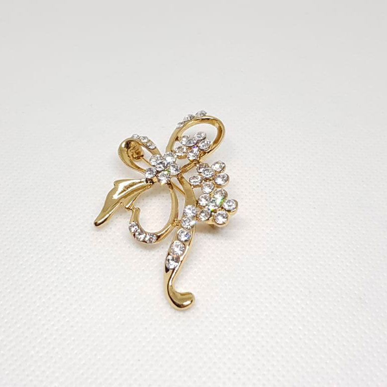 Broche Doree Mariage Noeud Diamantee