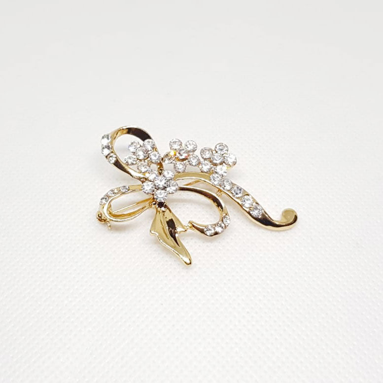 Broche Doree Mariage Noeud Diamantee