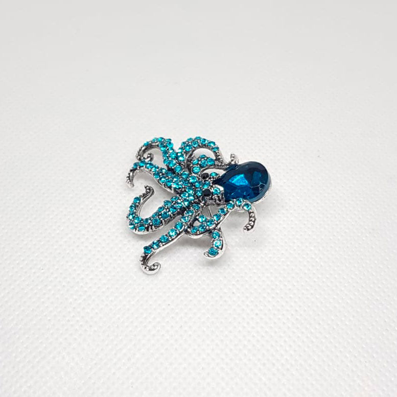 Brosche Silber Octopus Tintenfisch Octopus Blue Crystal