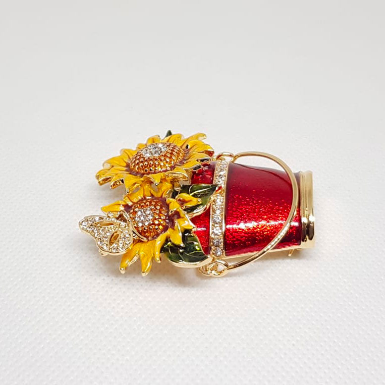 Golden Brooch Flowers Sunflower Pot Red