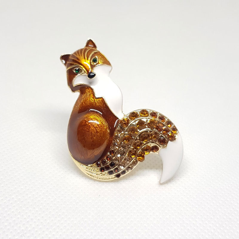 Broche Renard Marron et Strass.