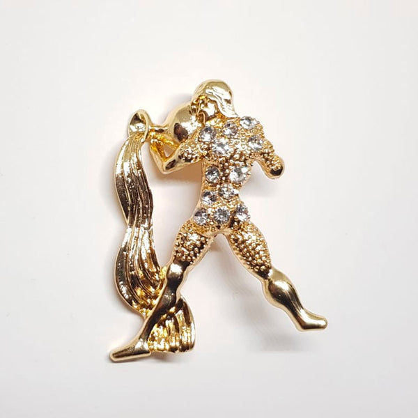 Broche dorée en forme de signe du zodiaque Verseau avec strass effet diamanté.