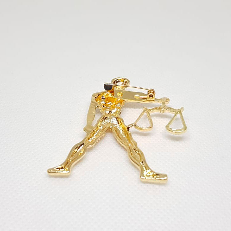 Golden Zodiac Libra Horoscope Brooch