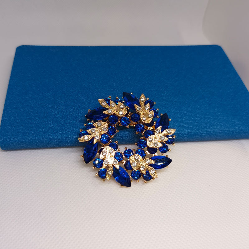 Broche Doree Couronne Fleur Bleue